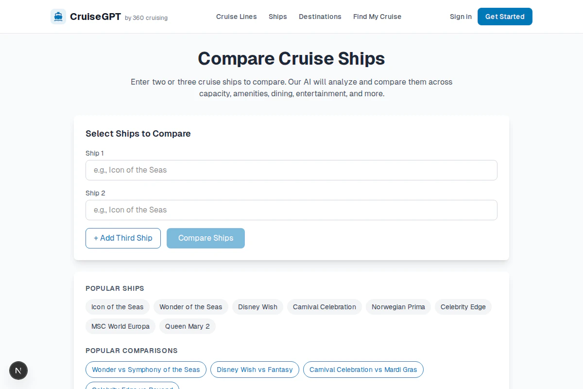 CruiseGPT ship comparison feature
