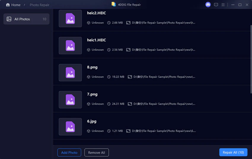 4DDiG Photo Repair usage step 2