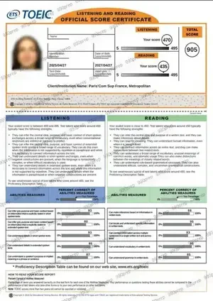 TOEIC certificate example from 990prep