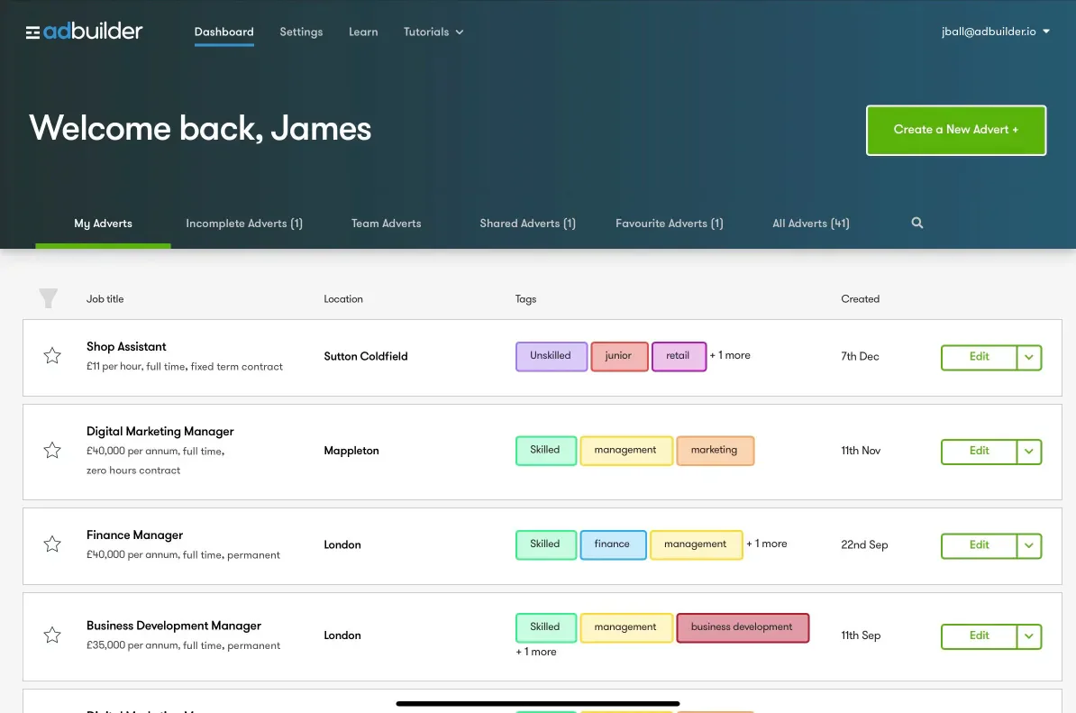 AdBuilder dashboard features