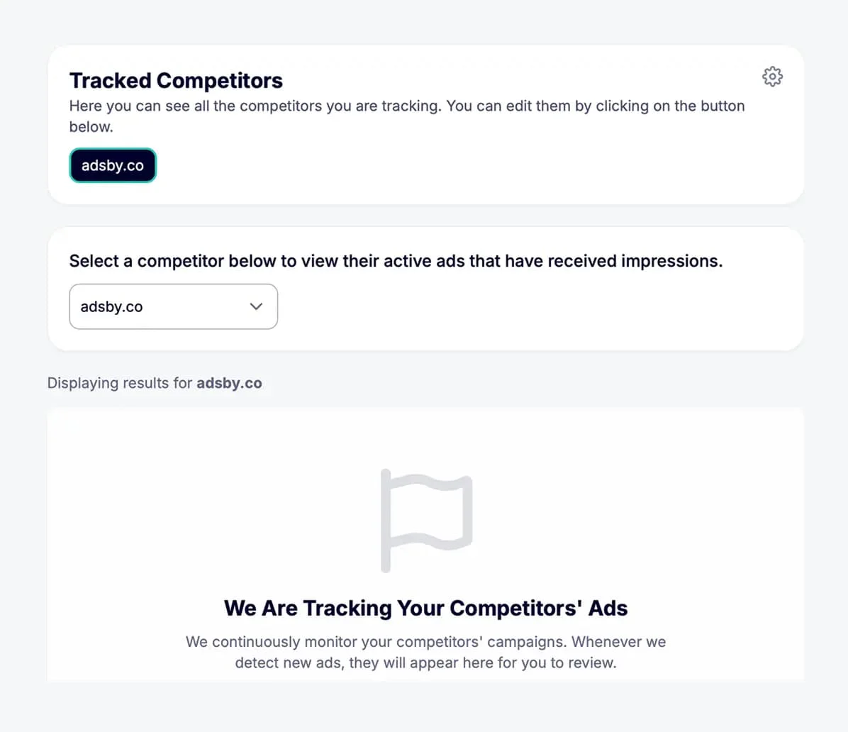 Showing Adsby's competitor tracking feature