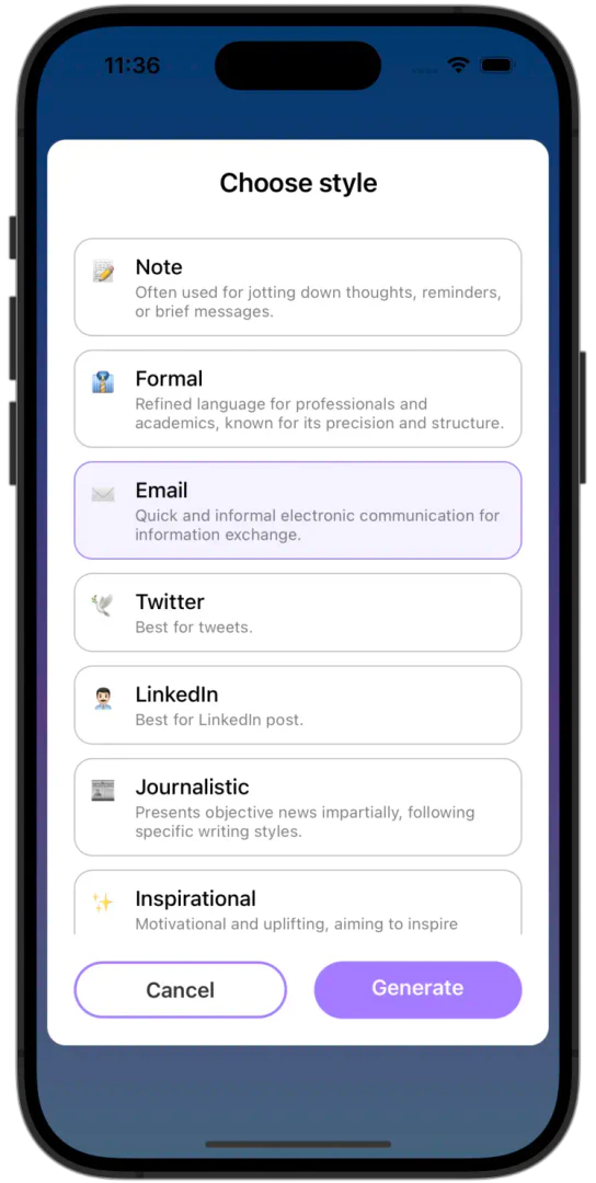 Adutorai style selection screenshot
