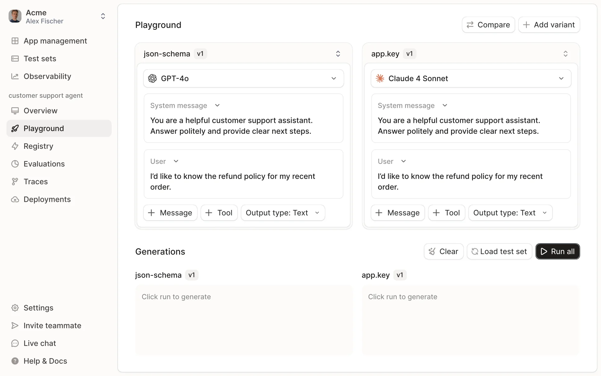 Agentaai product interface overview