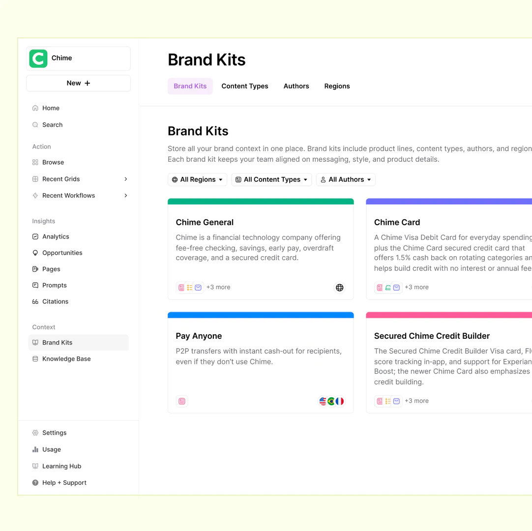 Brand kits and knowledge management feature in AirOps