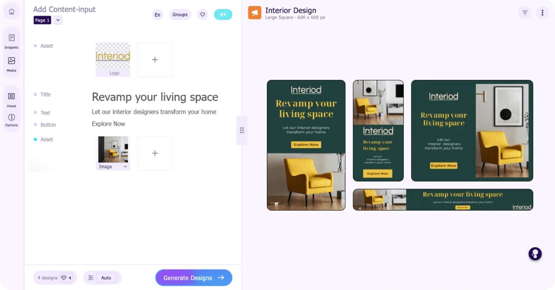 AI Design Generator ad generation use case