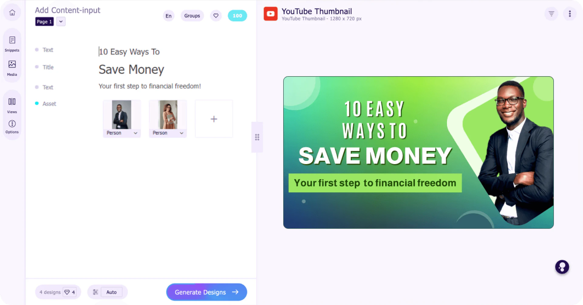 AI Design Generator thumbnail generation use case