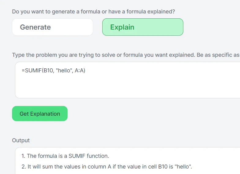 AI Excel Bot complex formula explanation