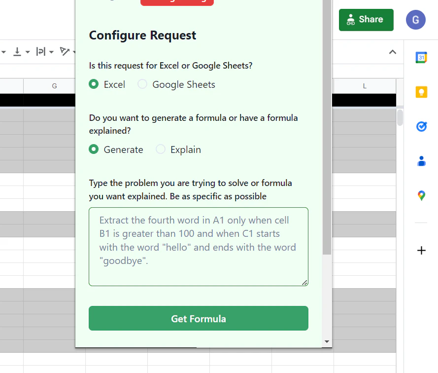 AI Excel Bot Chrome add-on