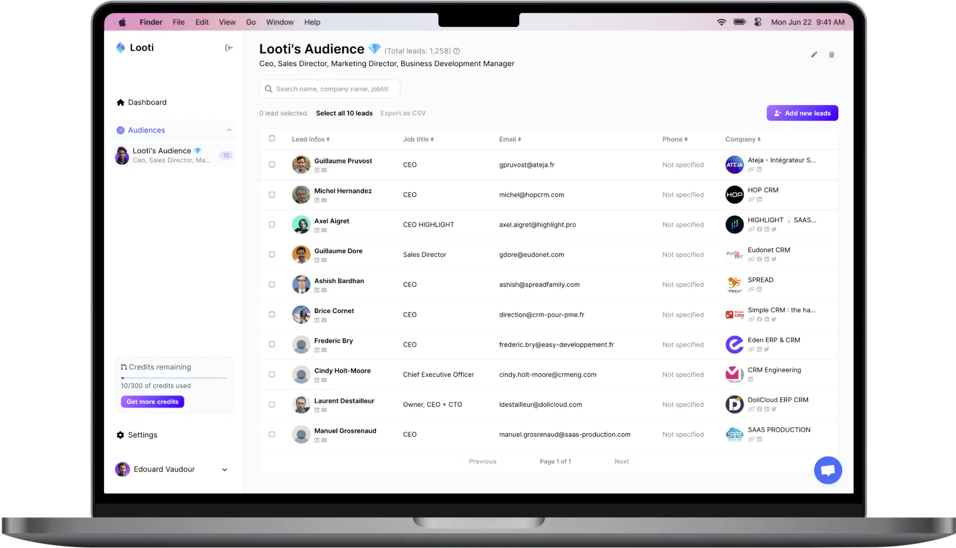AI Lead Generation product interface on Macbook