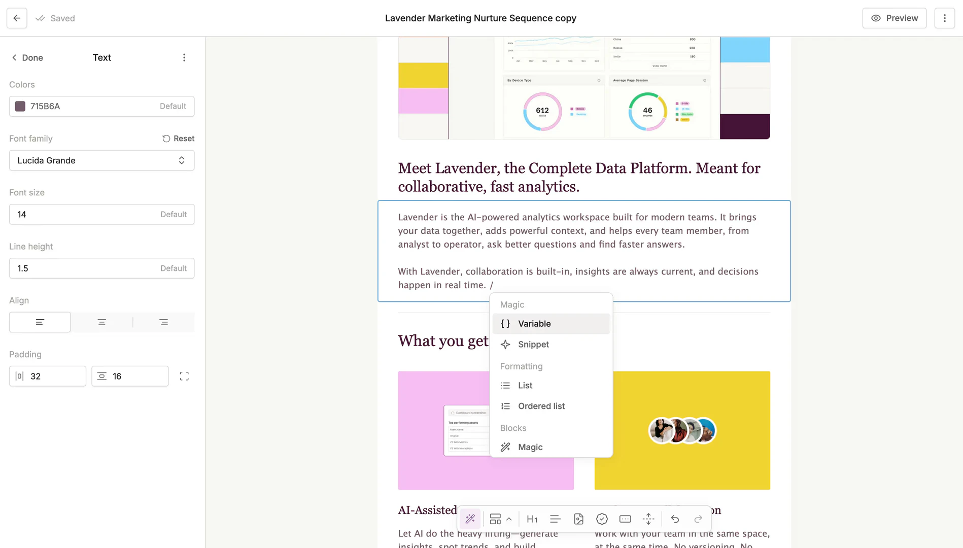 AI Marketing email design interface
