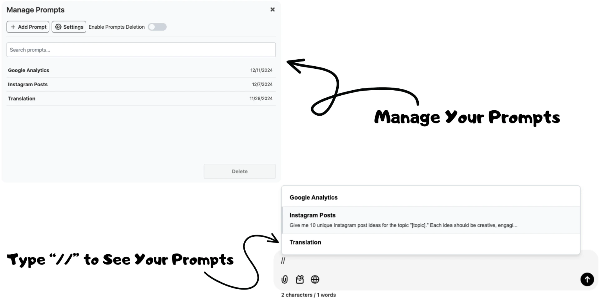 Ai Toolbox prompt management interface demonstration