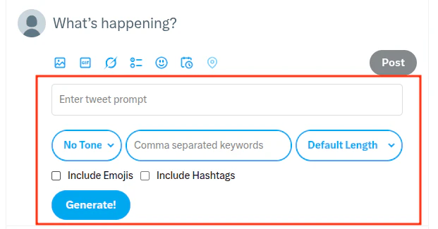 AI Tweet Generator features showcasing tone selection and emoji options