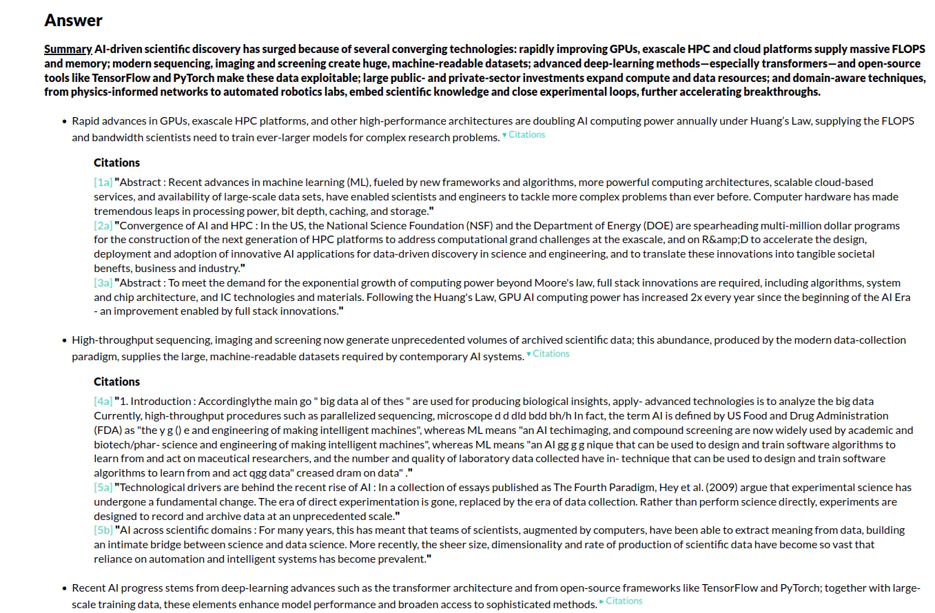 AI Writer citations feature demonstrating source tracing