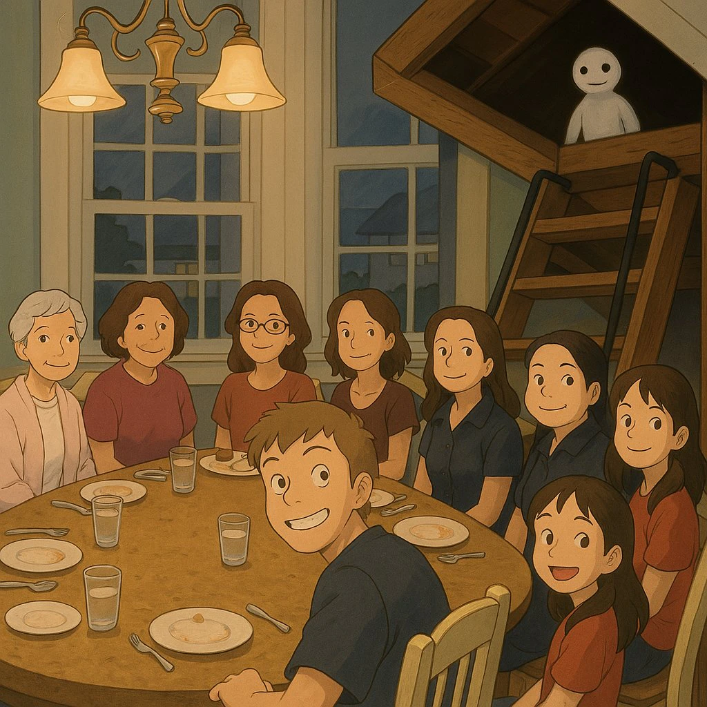 AI2image user scenario showcasing family dinner in Ghibli style