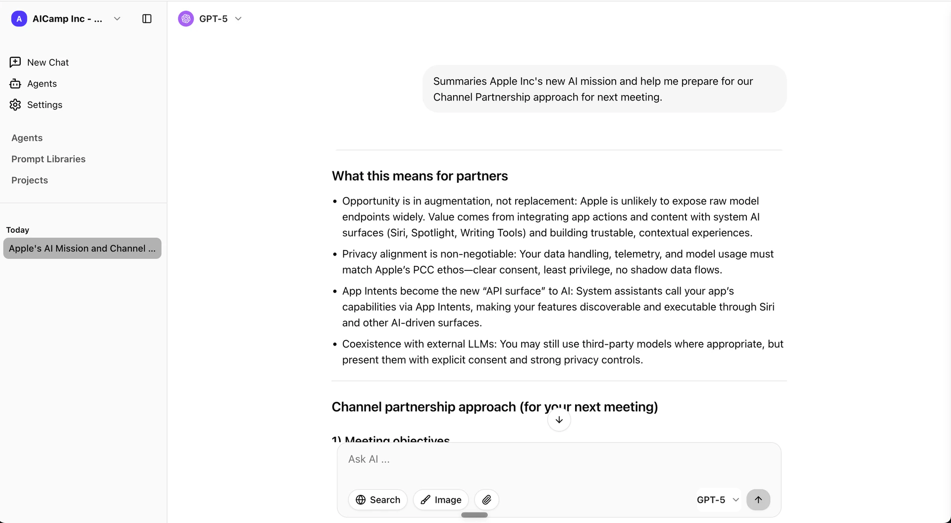 Aicamp user scenario for sales teams