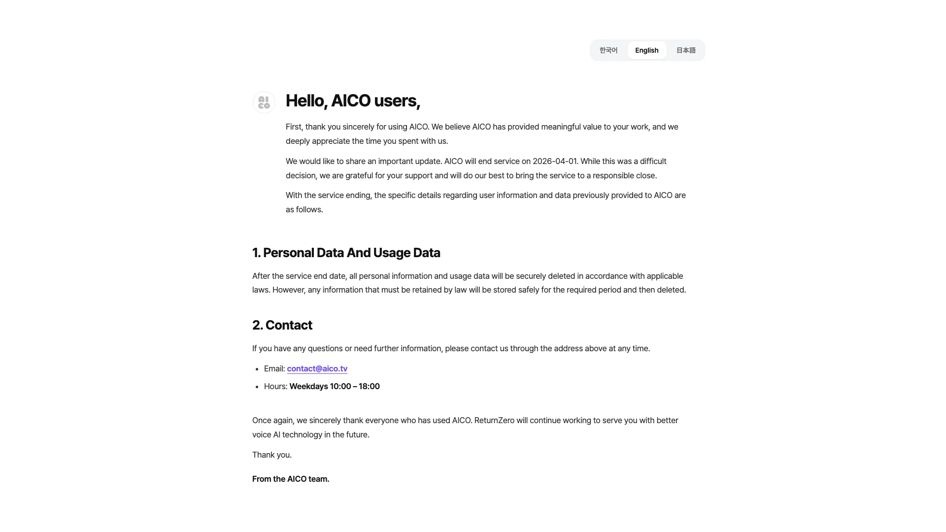 Aico website screenshot showing AICO - Create Shorts from YouTube in onl... interface and features