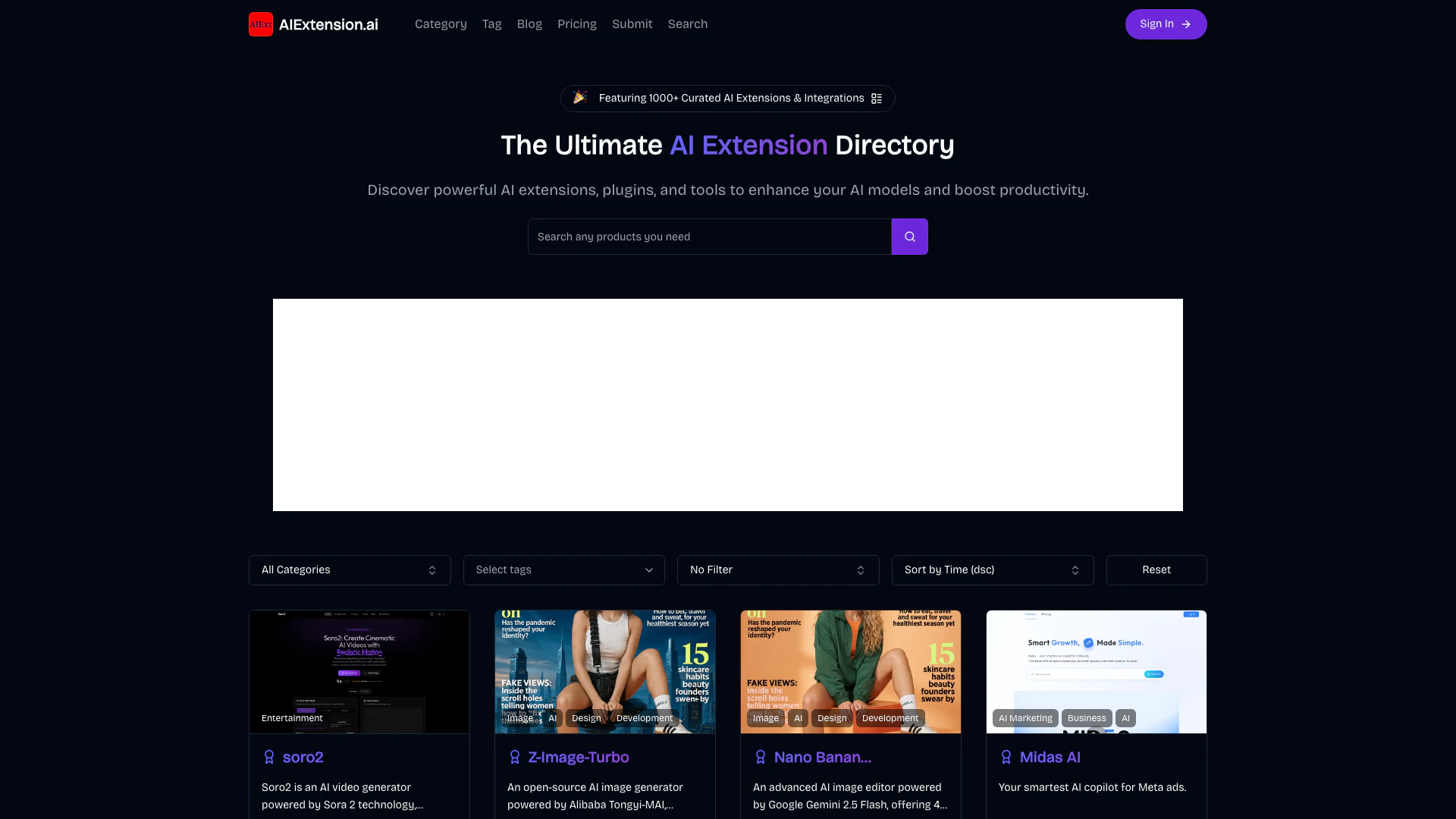 Aiextensionai website screenshot showing Khám phá một danh bạ phong phú về các ti... interface and features
