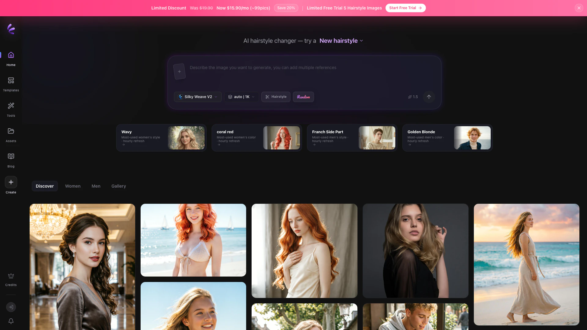 Aihair website screenshot showing Aihair uses advanced AI technology to an... interface and features