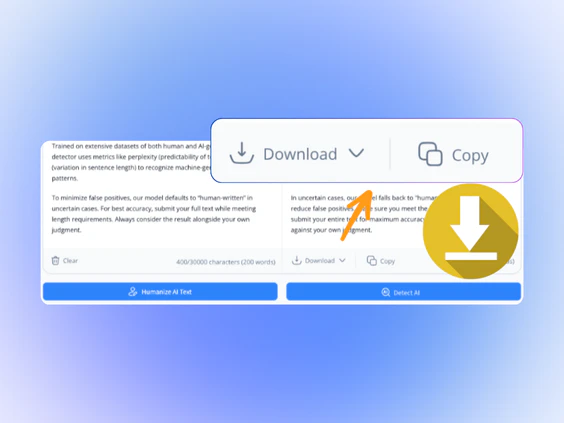 AIHumanizer usage step screenshot for copying or downloading output