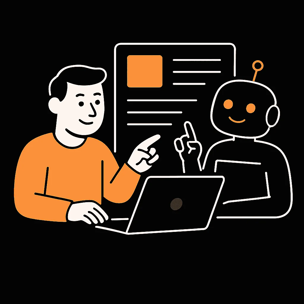 Aiseomate user scenario image showing content creation process