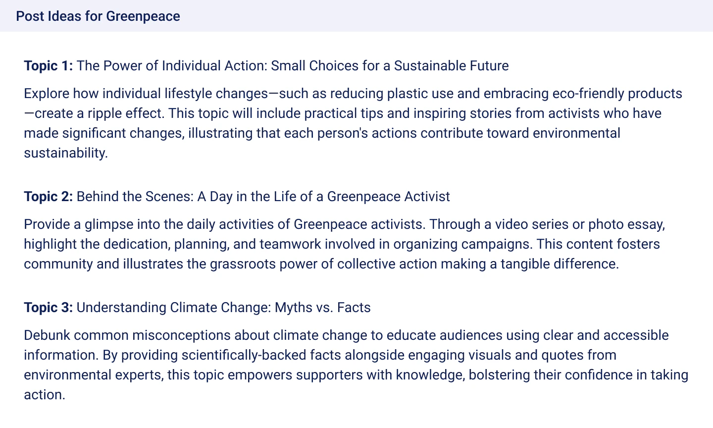 Aiter use case example for Greenpeace posts