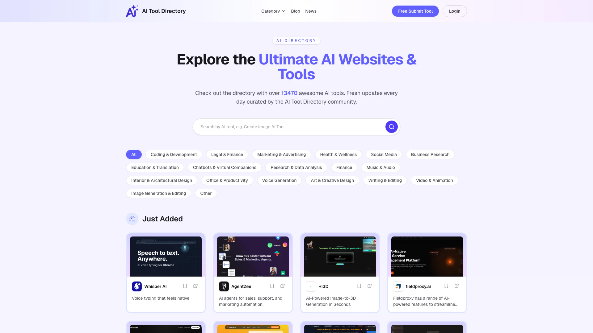 Aitooldirectory website screenshot showing Discover the largest collection of AI to... interface and features