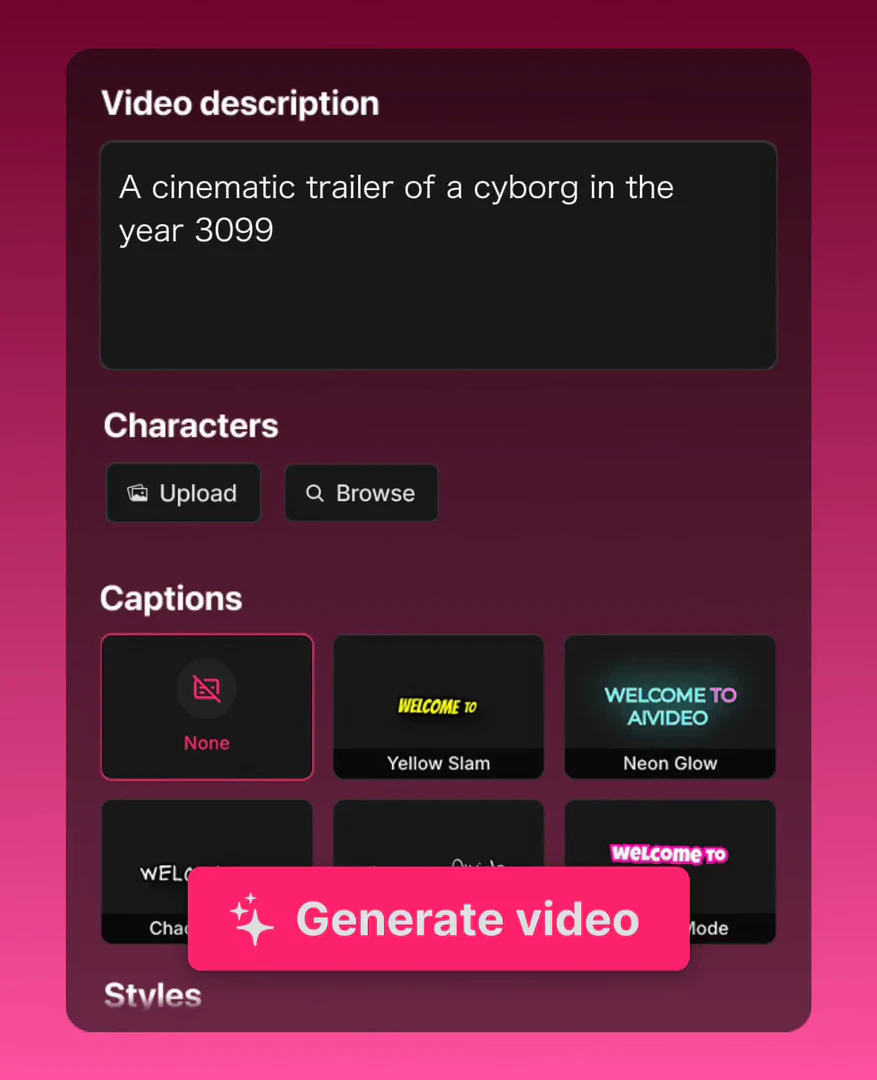 Aivideo create from script feature