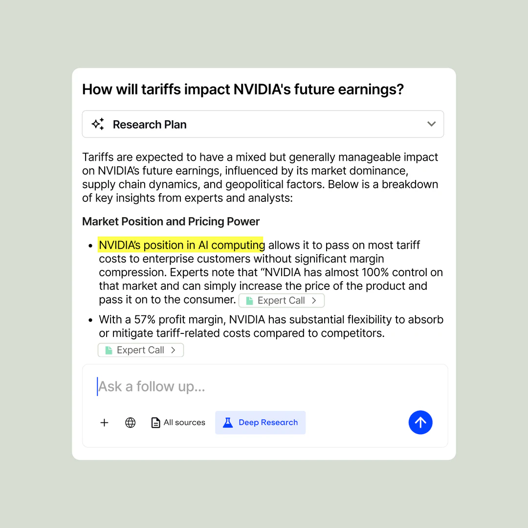 AlphaSense feature demonstration showing AI-powered insights
