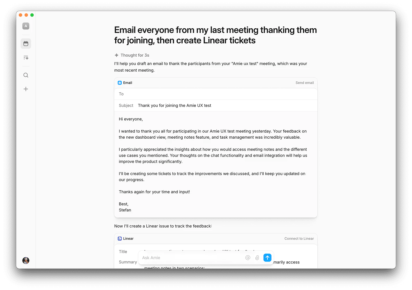 Amie chat actions feature