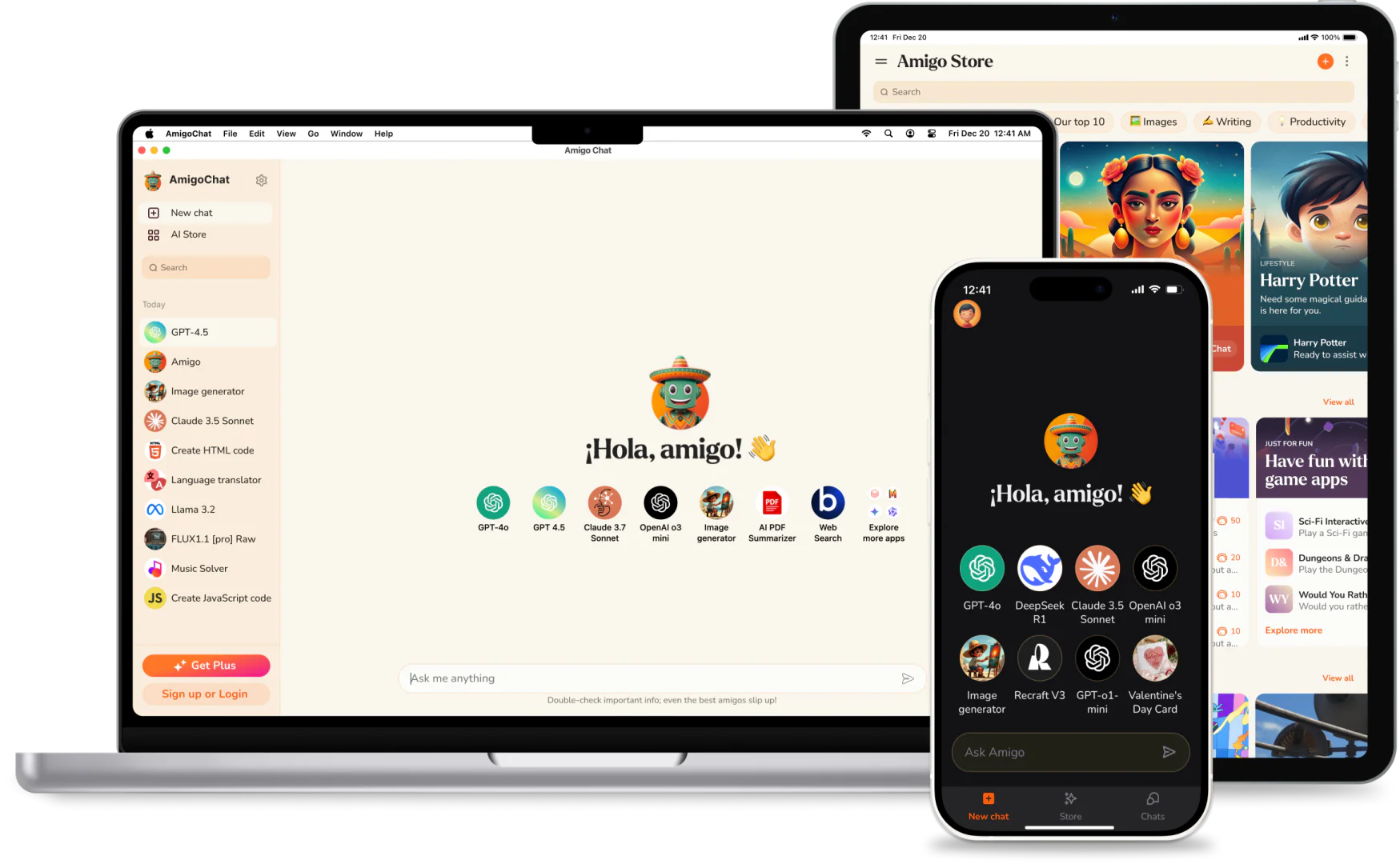 AmigoChat main interface overview