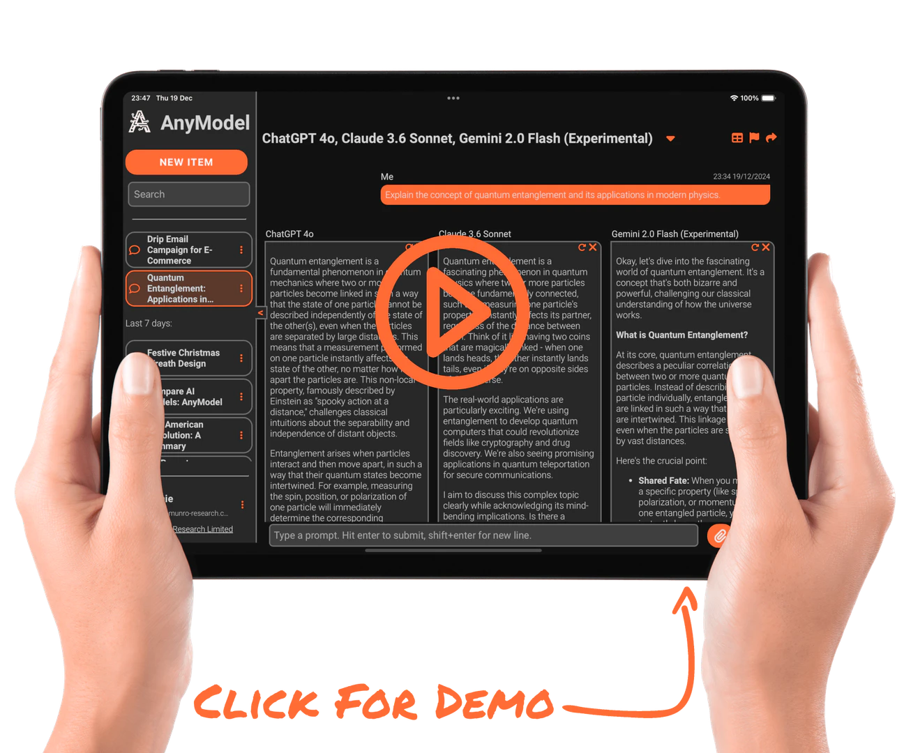 AnyModel product interface showcasing AI models