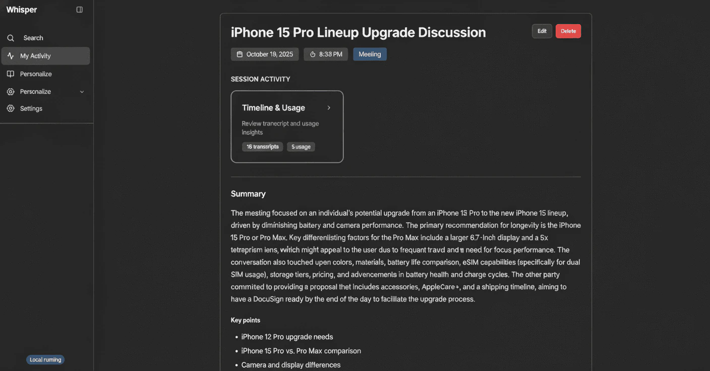 App-whisper main features demonstration