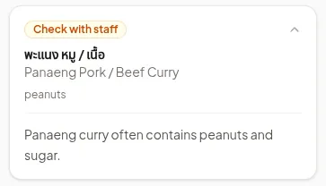 Appforgelabs Menu Decoder feature showing flagged dish with hidden ingredients