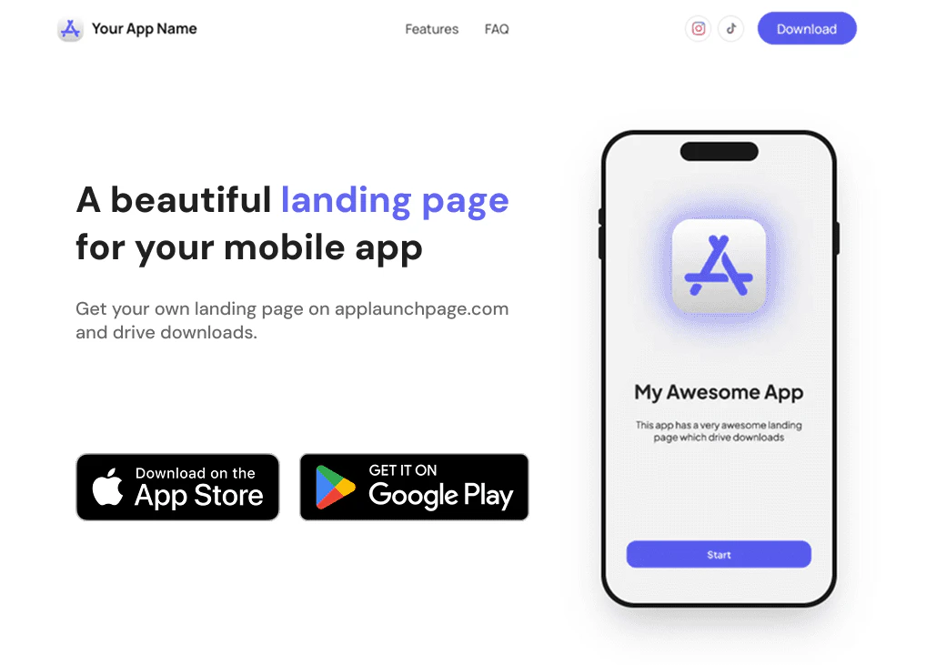 AppLaunchPage landing page feature demonstration