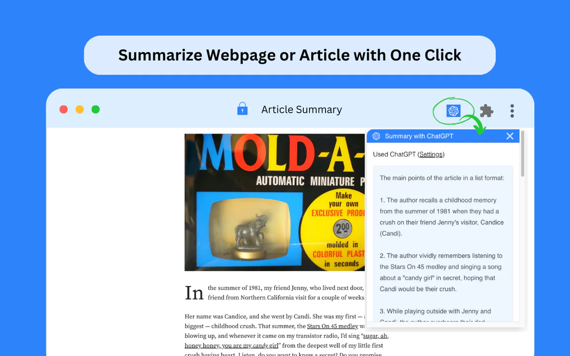 Article Summary With Chat - Tiện ích Chrome website screenshot showing Tiện ích mở rộng này cho phép người dùng... interface and features