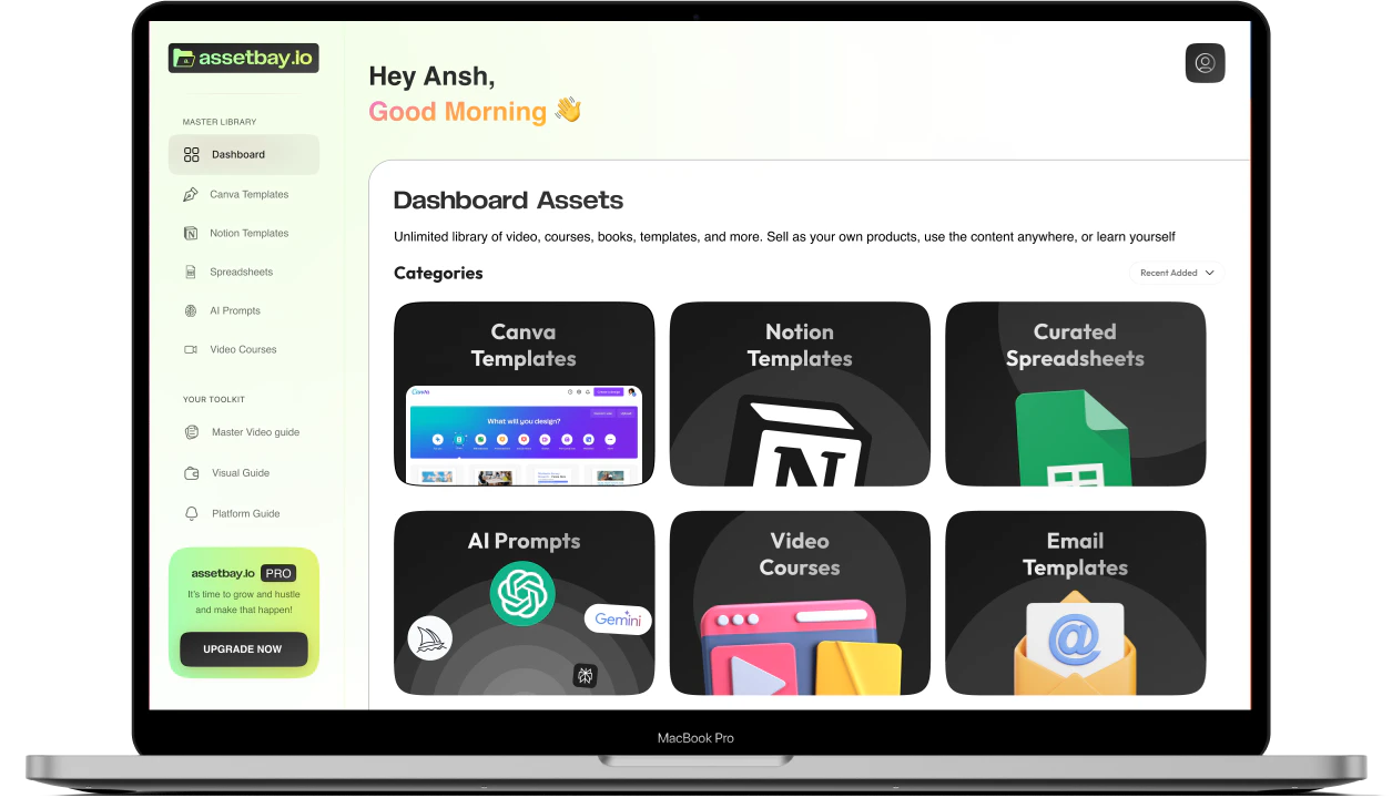 Assetbay product overview showcasing digital products