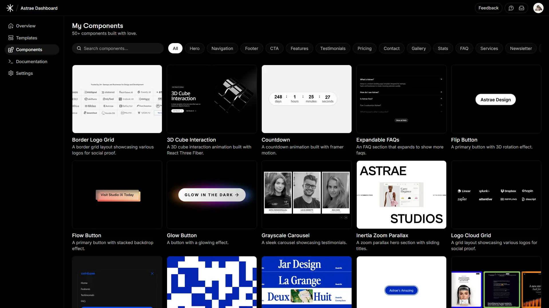 Astrae product interface overview