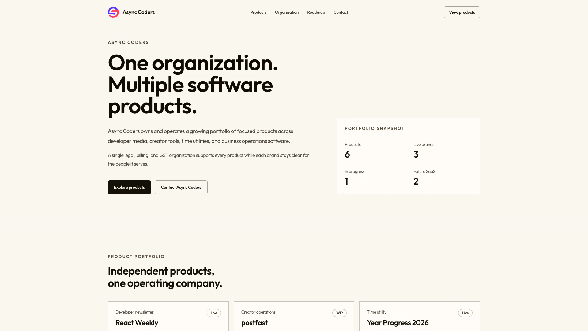 Asynccoders website screenshot showing Async Coders operates a diverse portfoli... interface and features