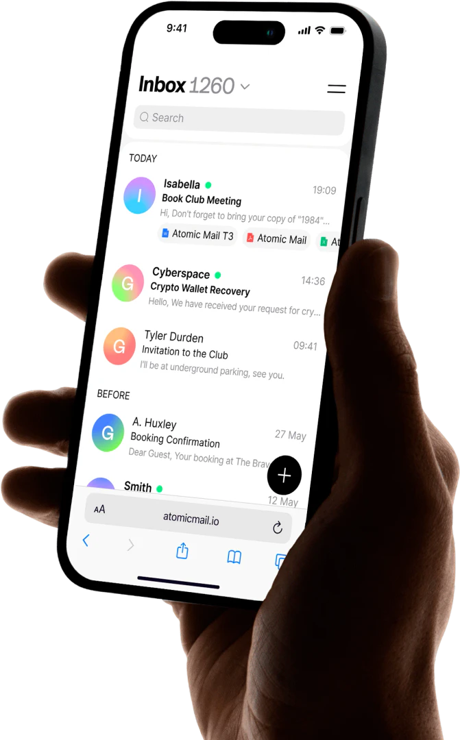 Atomic Mail product overview on mobile device