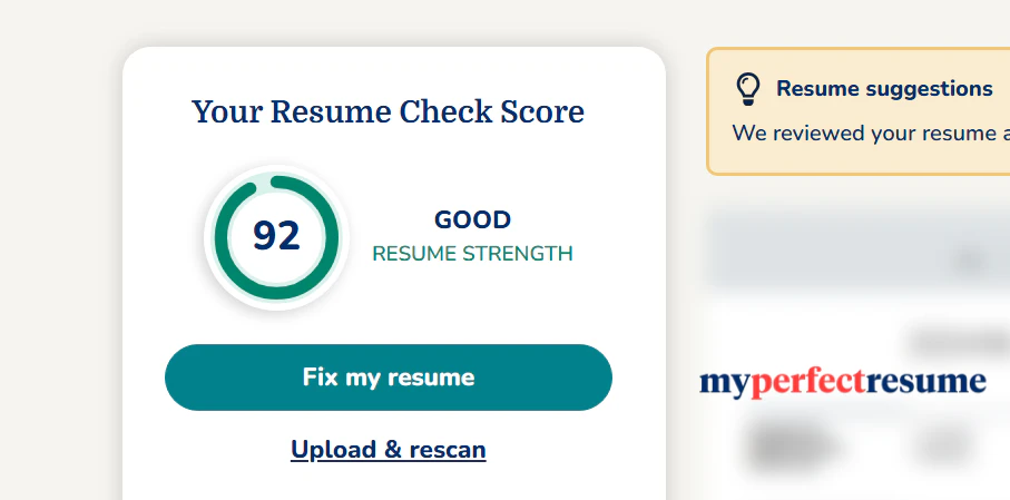 ATS Resume excellent ATS score on myperfectresume