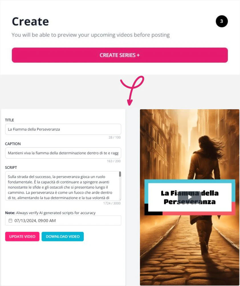 AutoReels.ai step 3 for previewing video