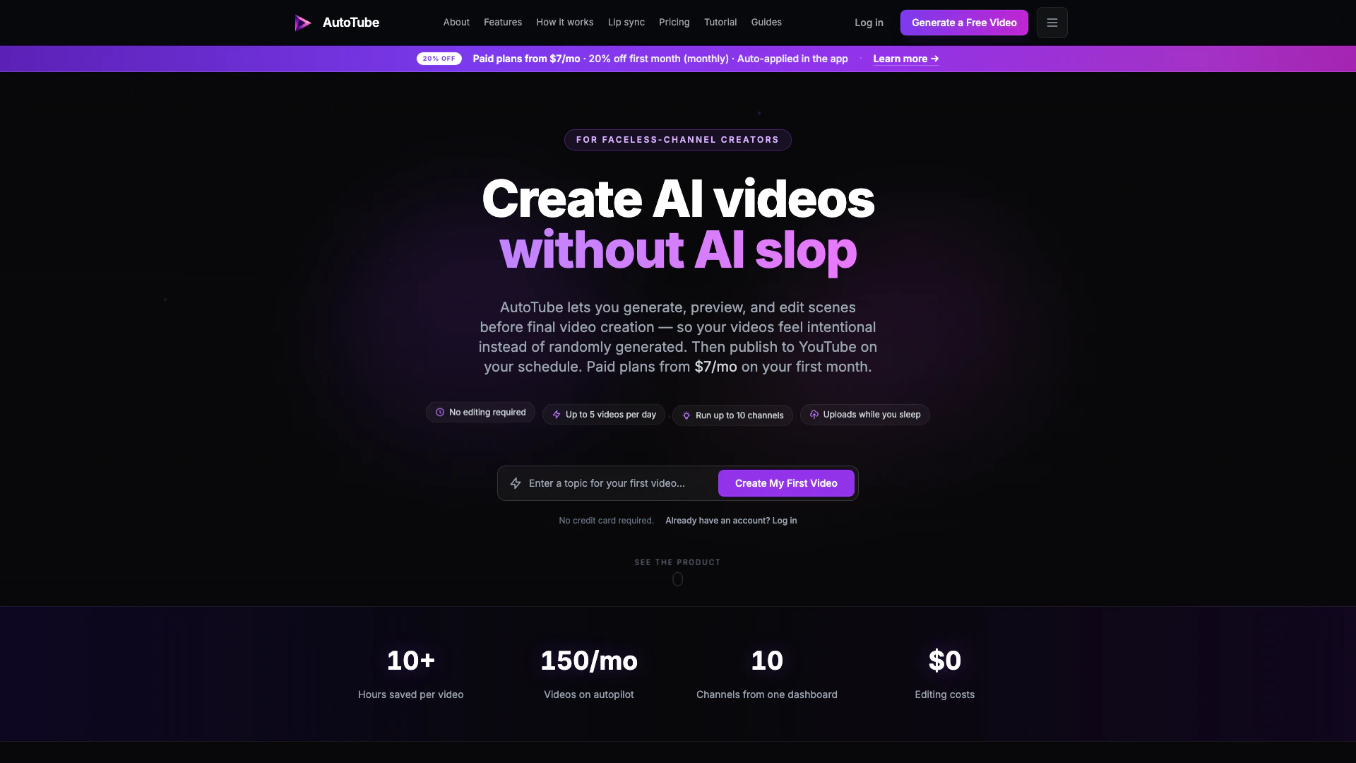 Autotube website screenshot showing AutoTube automatisiert Ihren YouTube-Vid... interface and features