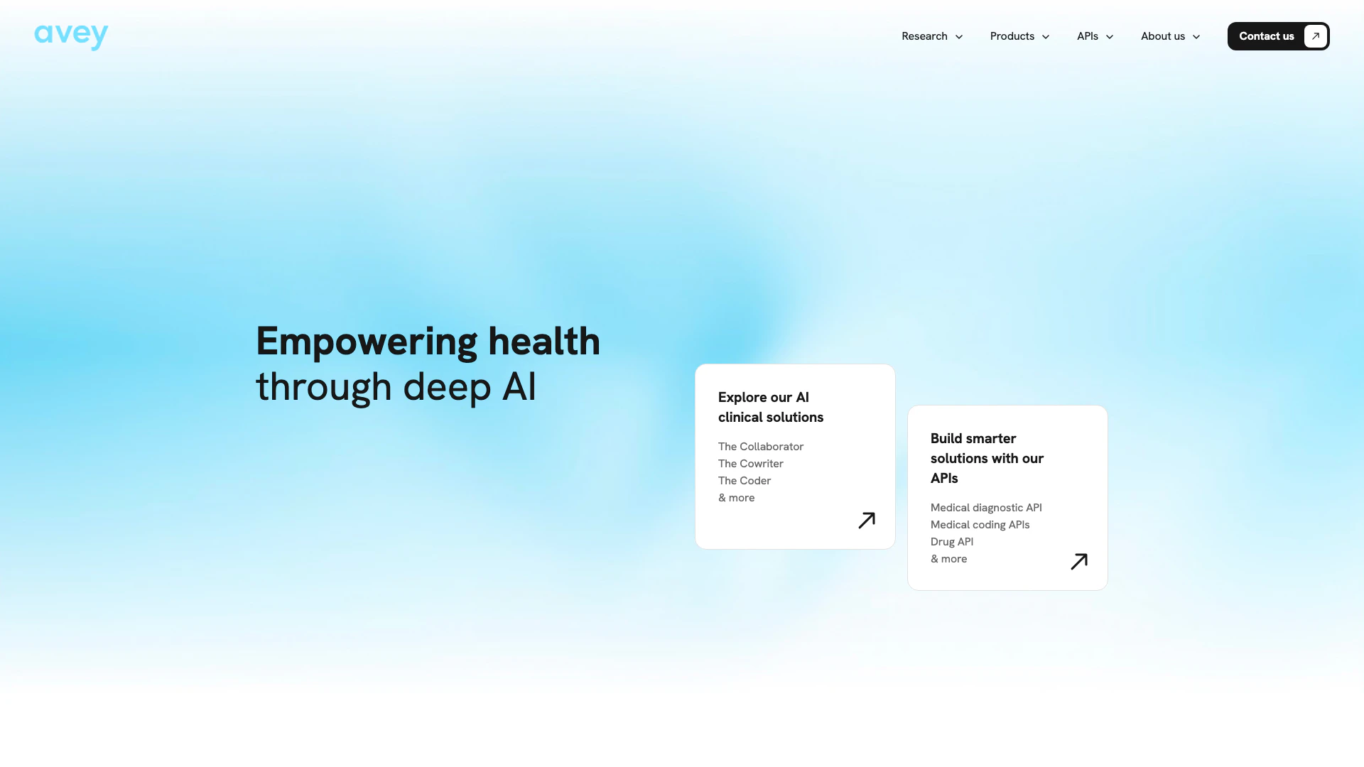 Avey website screenshot showing Avey | Empowering Health | Avey interface and features