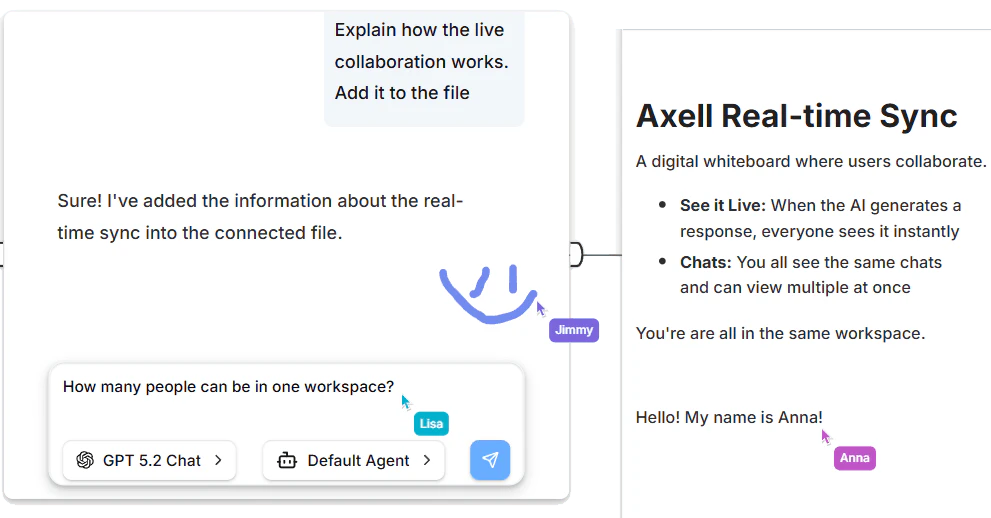 Axellai team collaboration feature in light mode