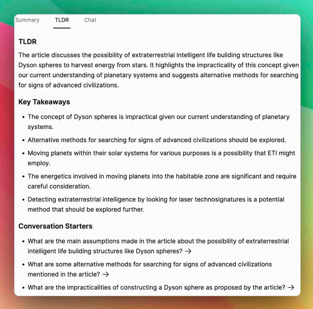 B7labs TLDR summary interface