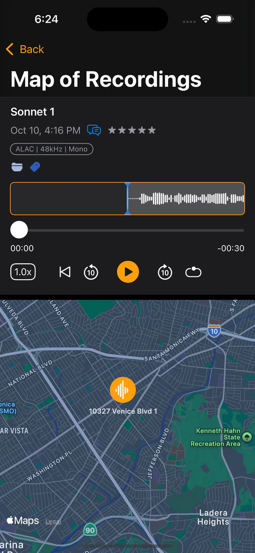 Banginaudiorecorder sonic destinations map view