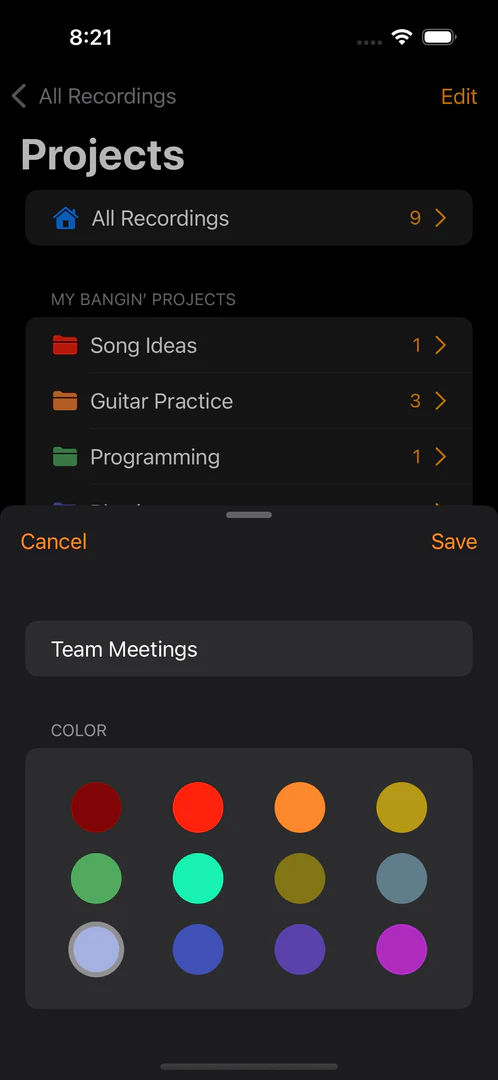 Banginaudiorecorder project management interface