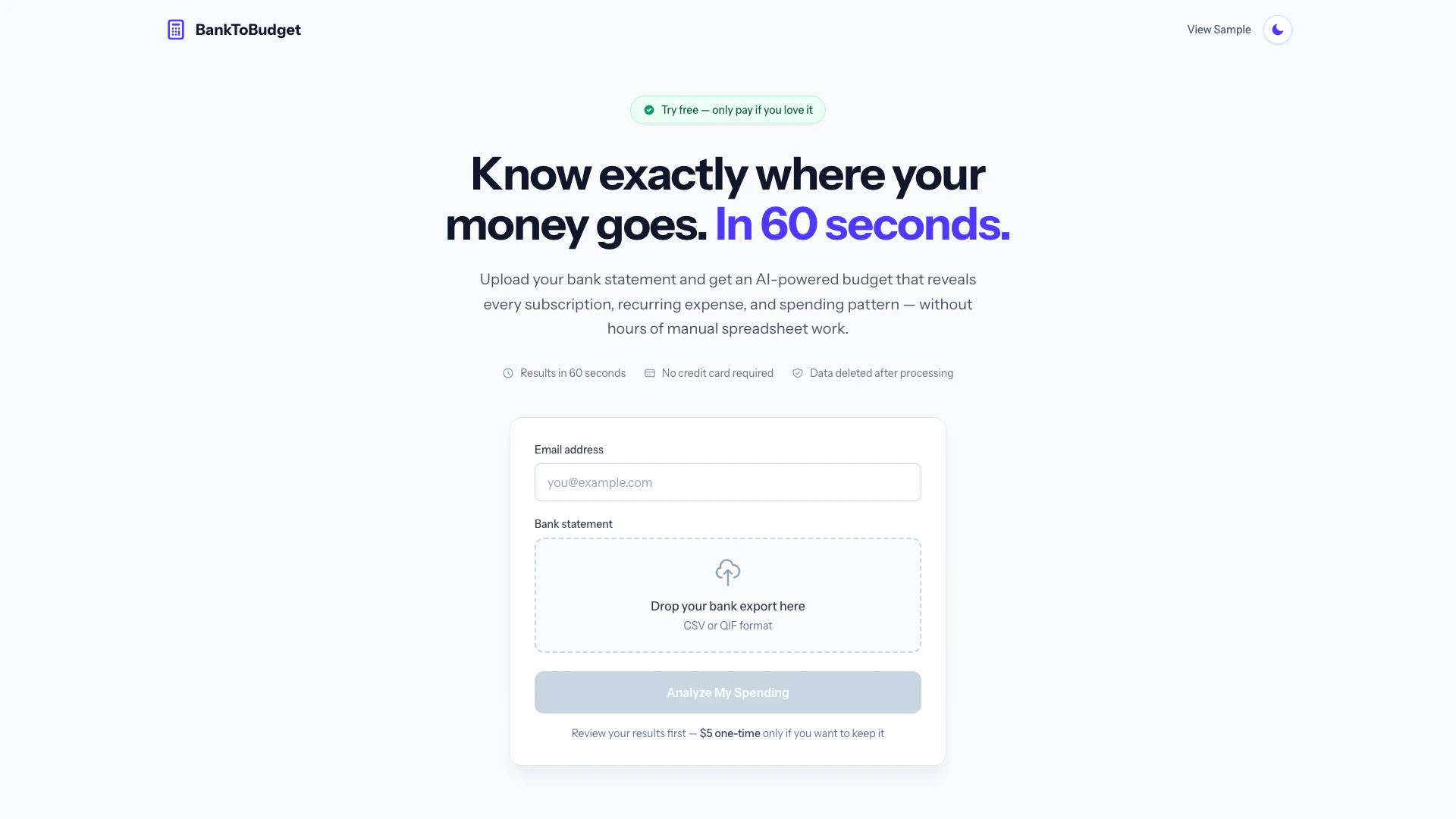 Banktobudget website screenshot showing -- interface and features