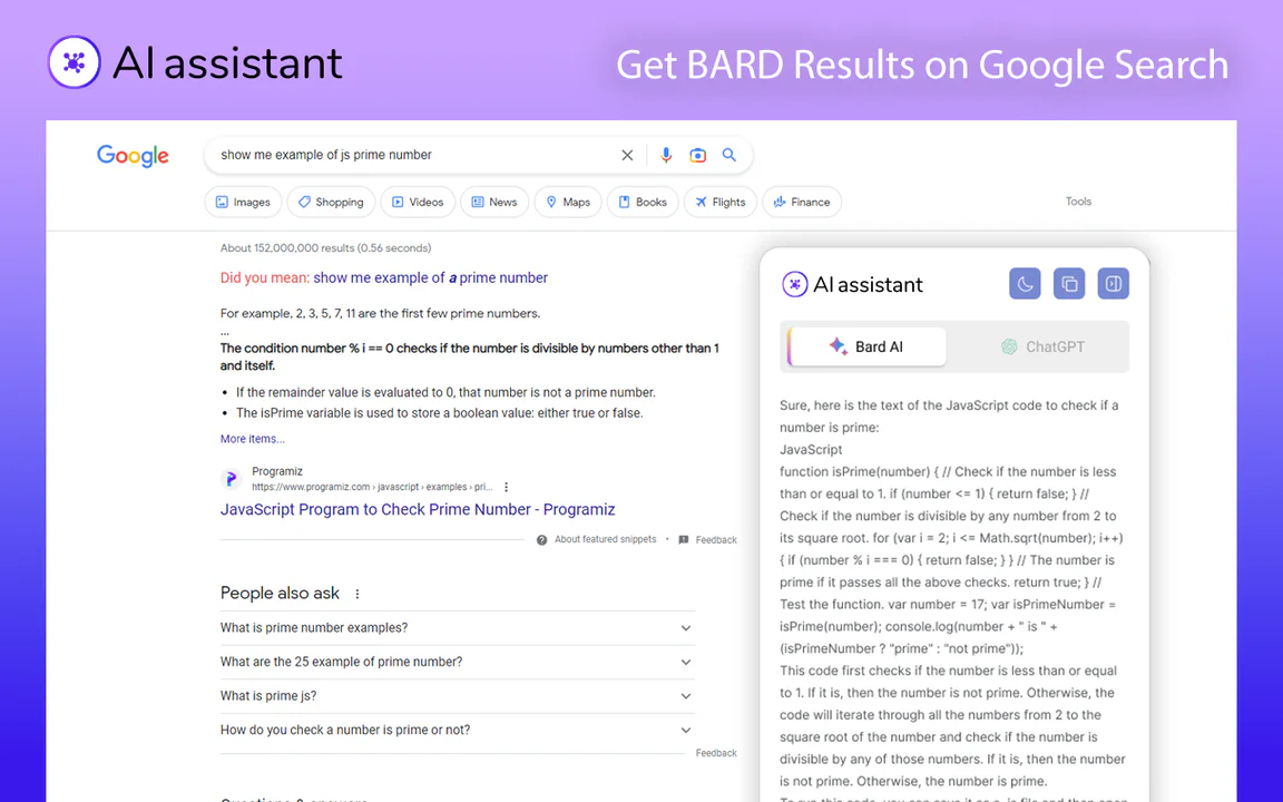 Bard For Google - Extension Chrome website screenshot showing Ajoutez de nouvelles fonctionnalités à v... interface and features