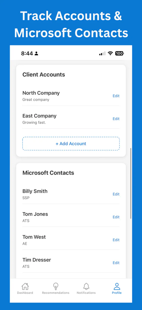 CoSell Buddy dashboard showing account management